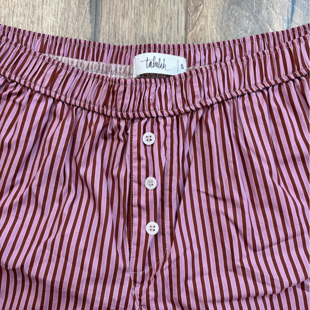 TALULAH High Waist Striped Pink Maroon Pajama Shorts Boxer Women Small Cotton - Picture 2 of 8